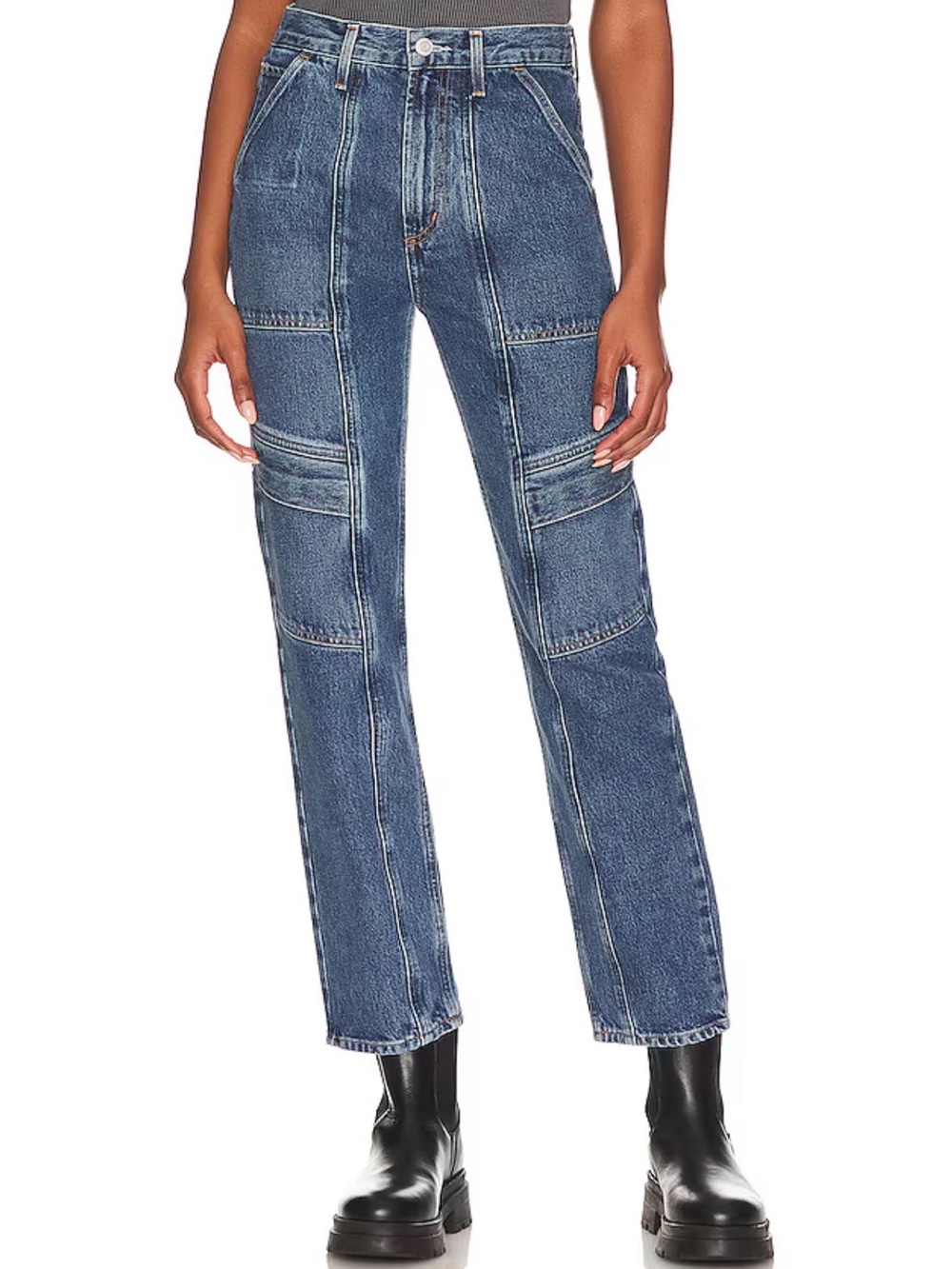 Agolde Cooper Cargo Blue Denim Cargo Jeans NEW NWT